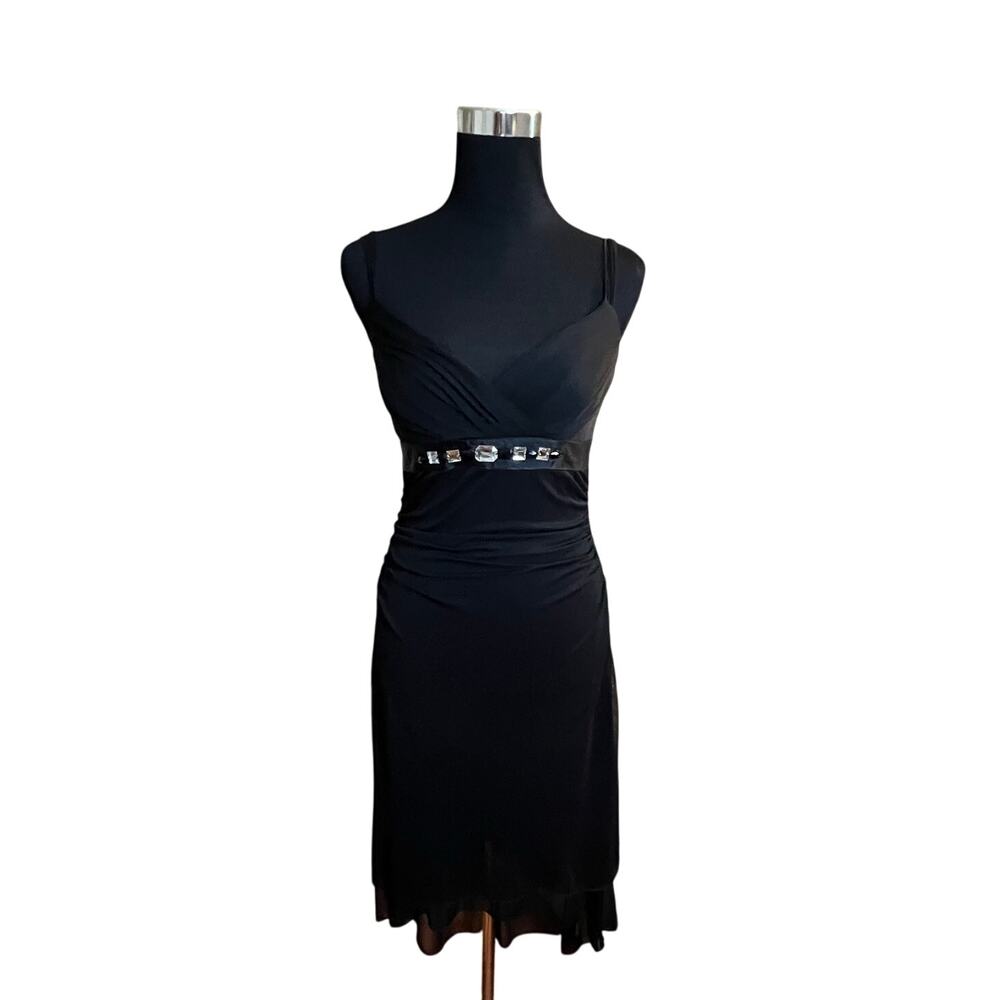 Vintage Ruby Rox Juniors Black Pleated V-Neck Beaded Hi Low Sleeveless Dress M
